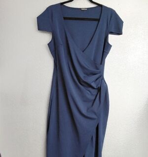 Women's Boohoo Navy Wrap Midi Dress   Size 14